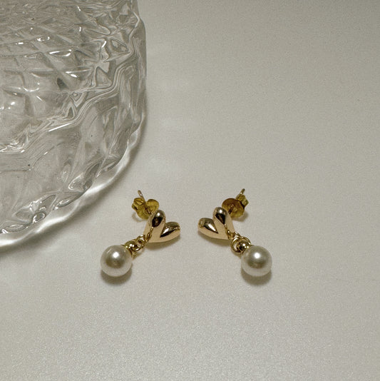 Gold Pearl and Heart Studs