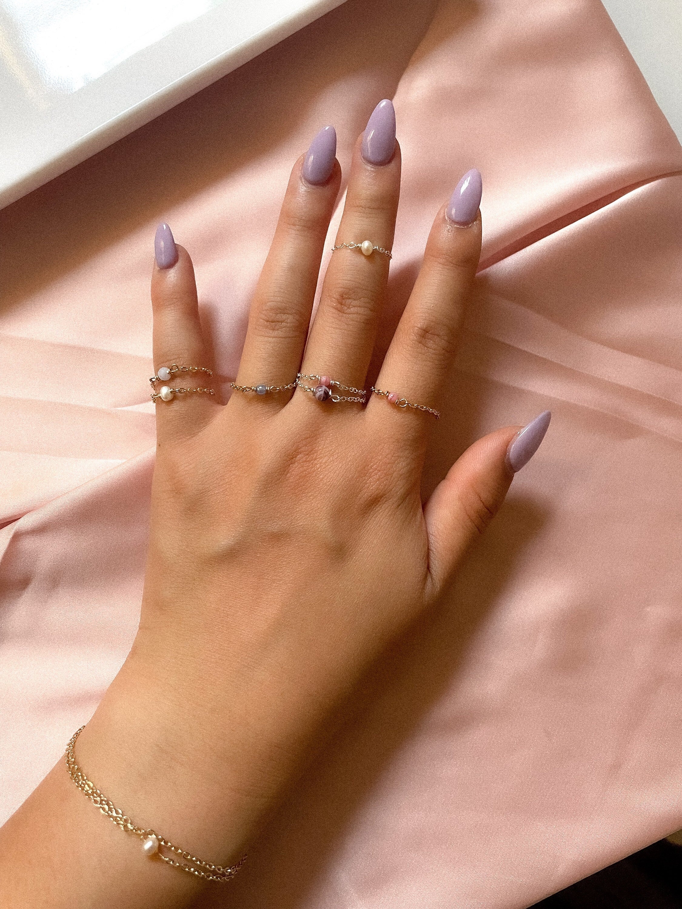 Semiprecious Gemstone Bead Chain Ring ippodesign